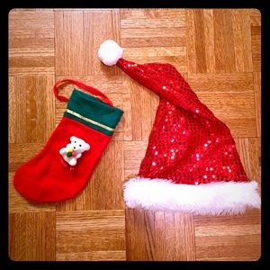 🎅 Sparkly Santa Hat and Mini Christmas Stocking